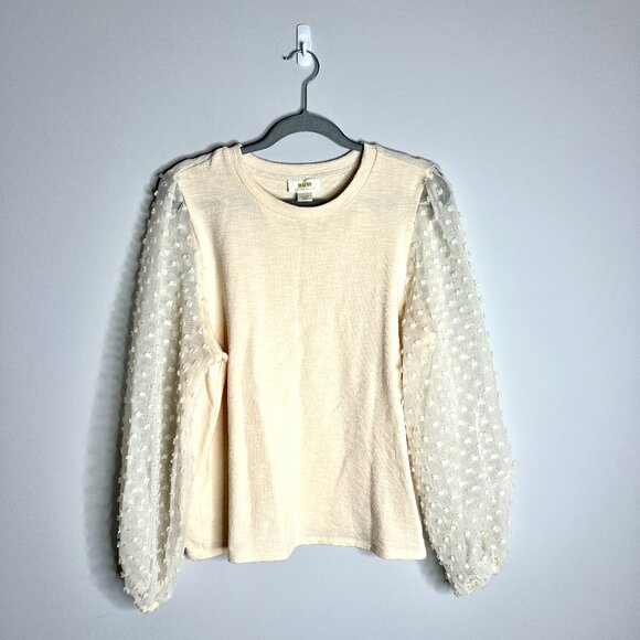 Maeve by Anthropologie Textured Balloon Sleeve Top Cream Minimalist Girly Sz L - Picture 4 of 7